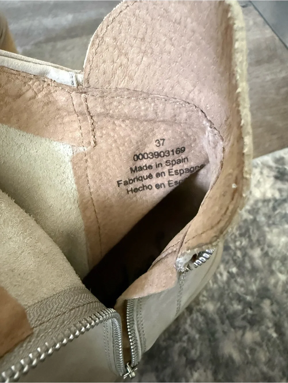 Free People Taupe Leather Zip-Up Chunky Heel Boots